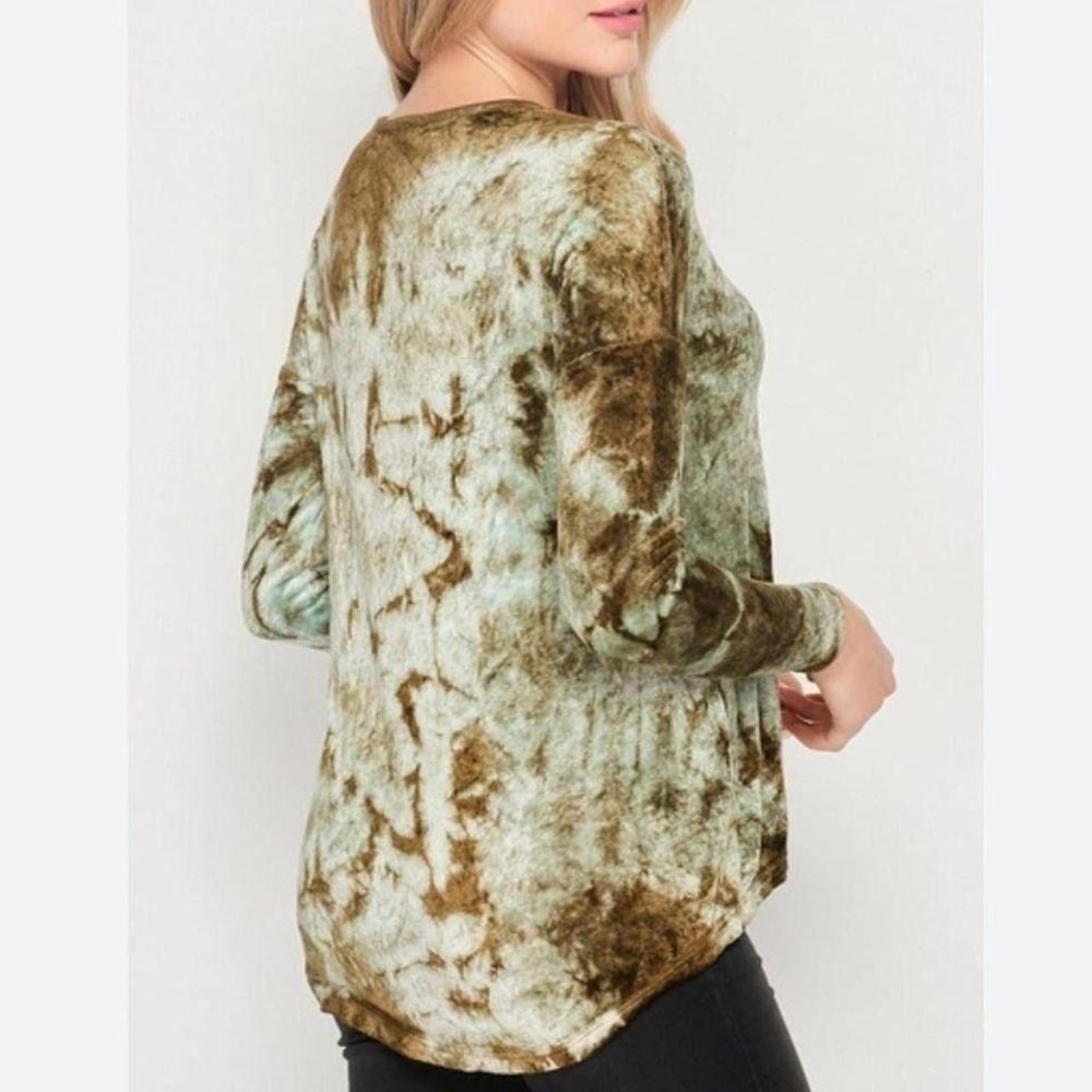 BAEA Tie Dye Babydoll Shirt In Tie Dye Green size S